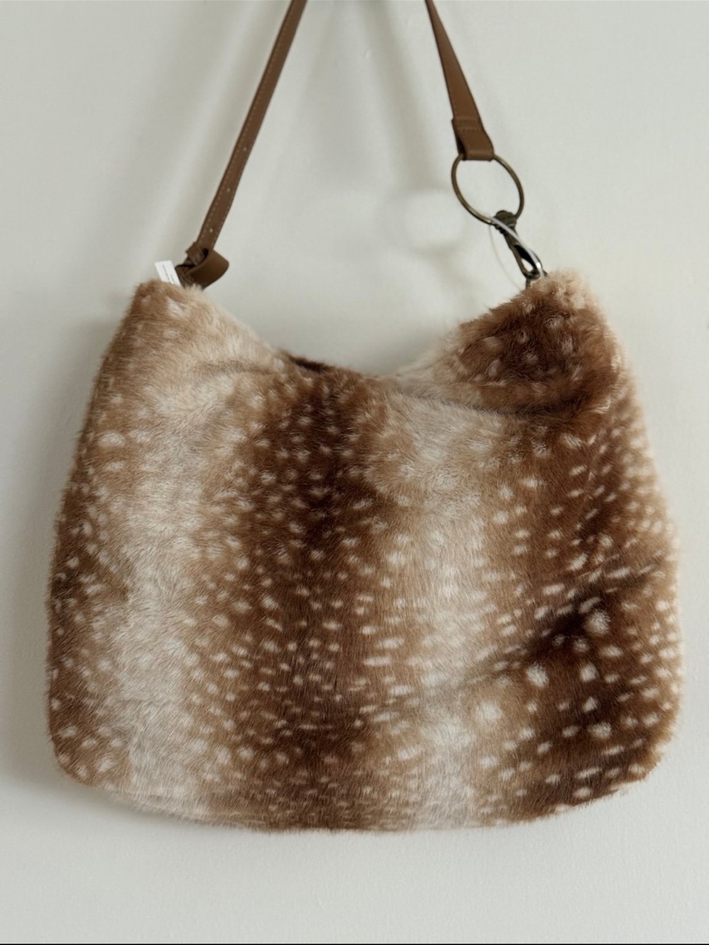 NWT viral Steve Madden Faux Fur Deer Print Hobo Bag + Matching Pouch -